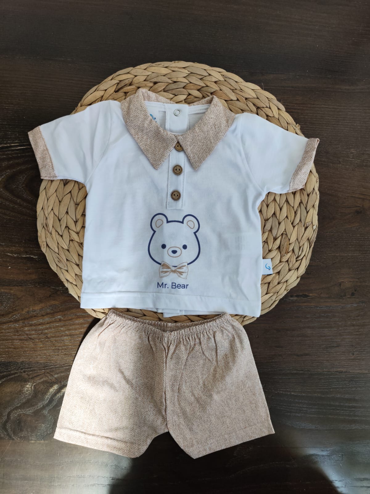 completino neonato in cotone jersey Mr Bear tortora