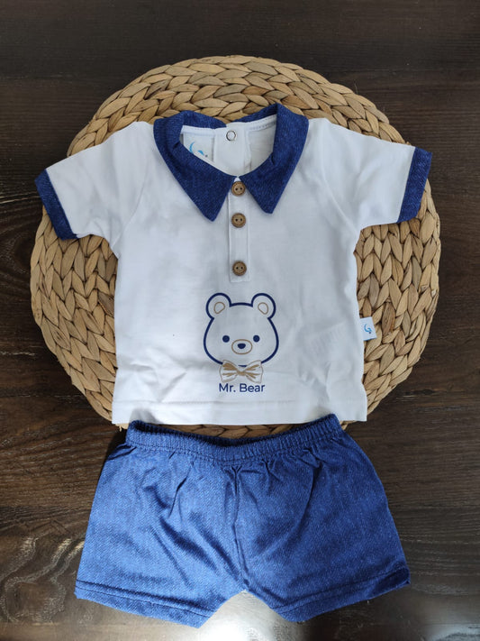 completino neonato in cotone jersey Mr Bear blu