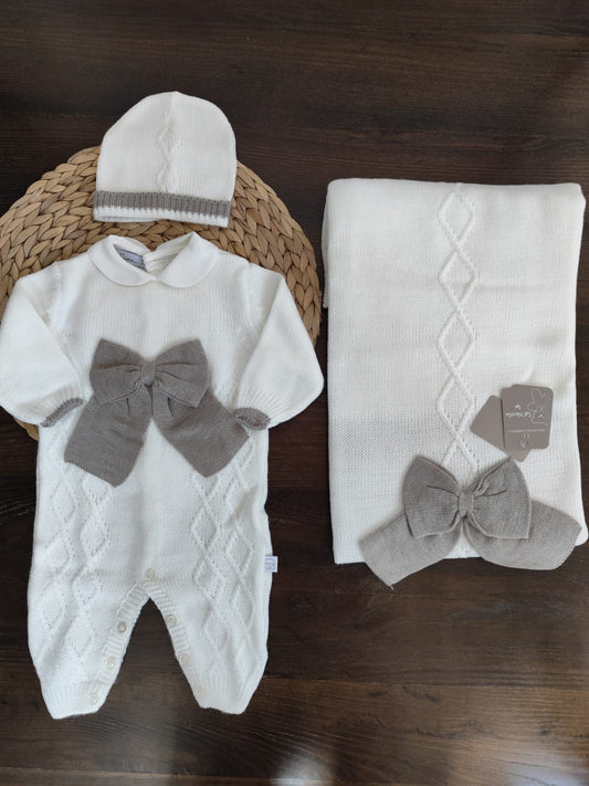 coordinato nascita invernale fiocco beige neutro