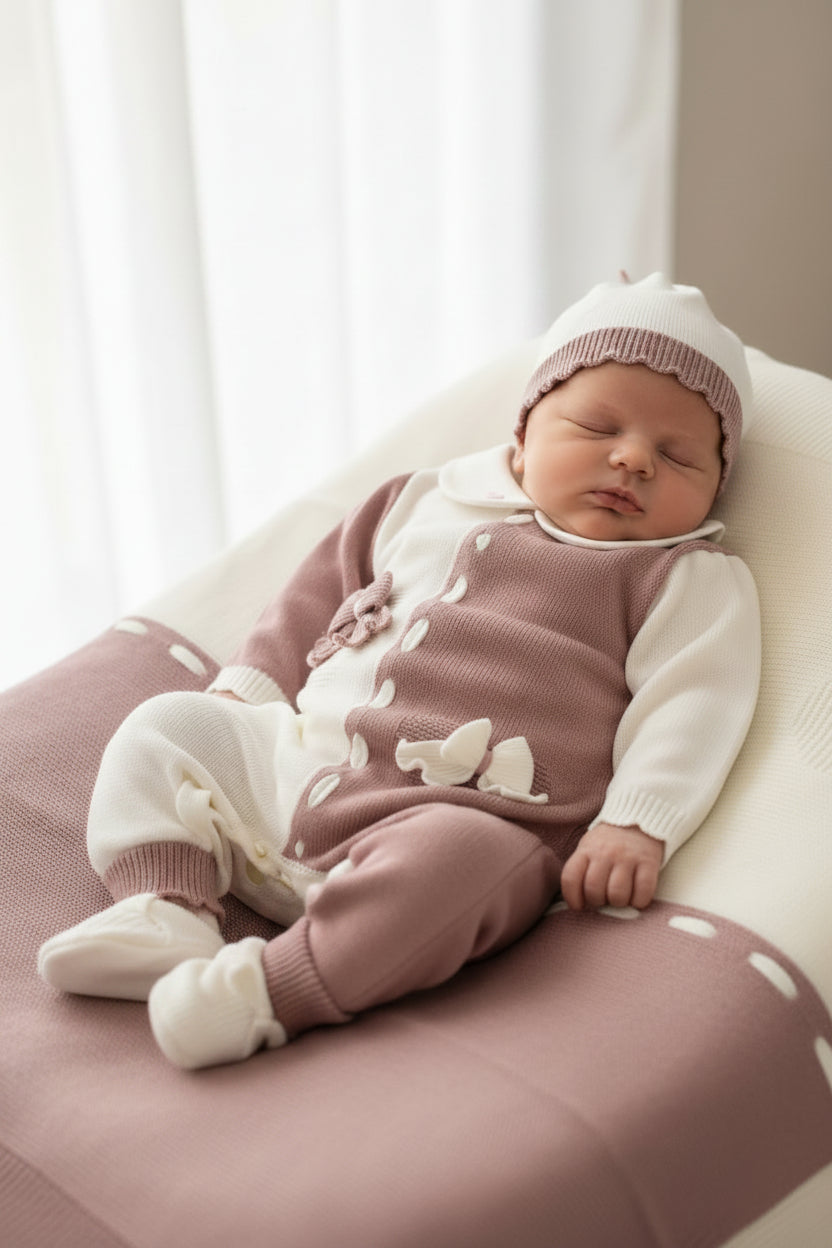 Coordinato Nascita in misto lana Lily con tutina