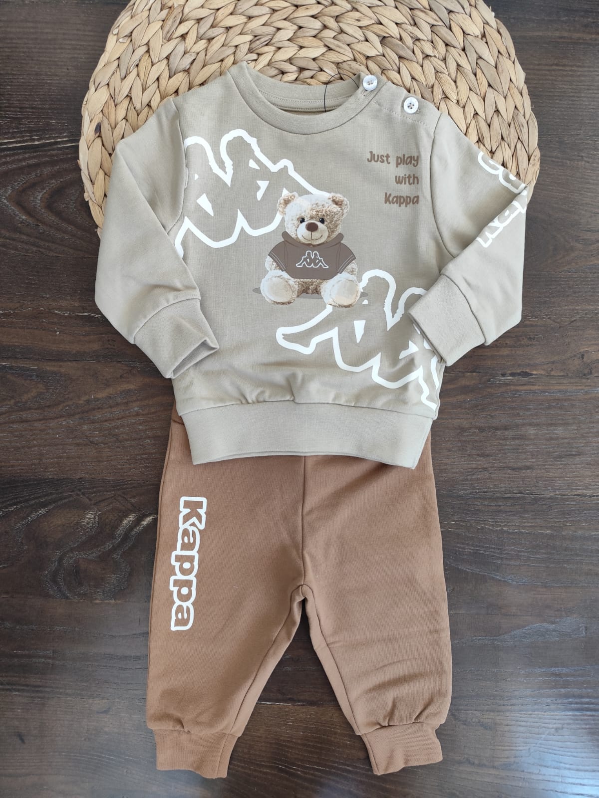 Tuta kappa neonato beige in cotone garzato