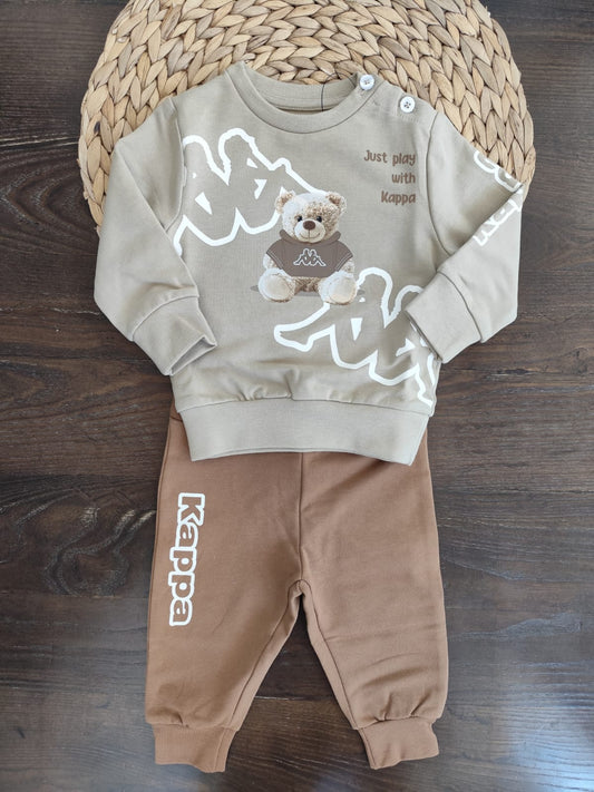 Tuta kappa neonato beige in cotone garzato