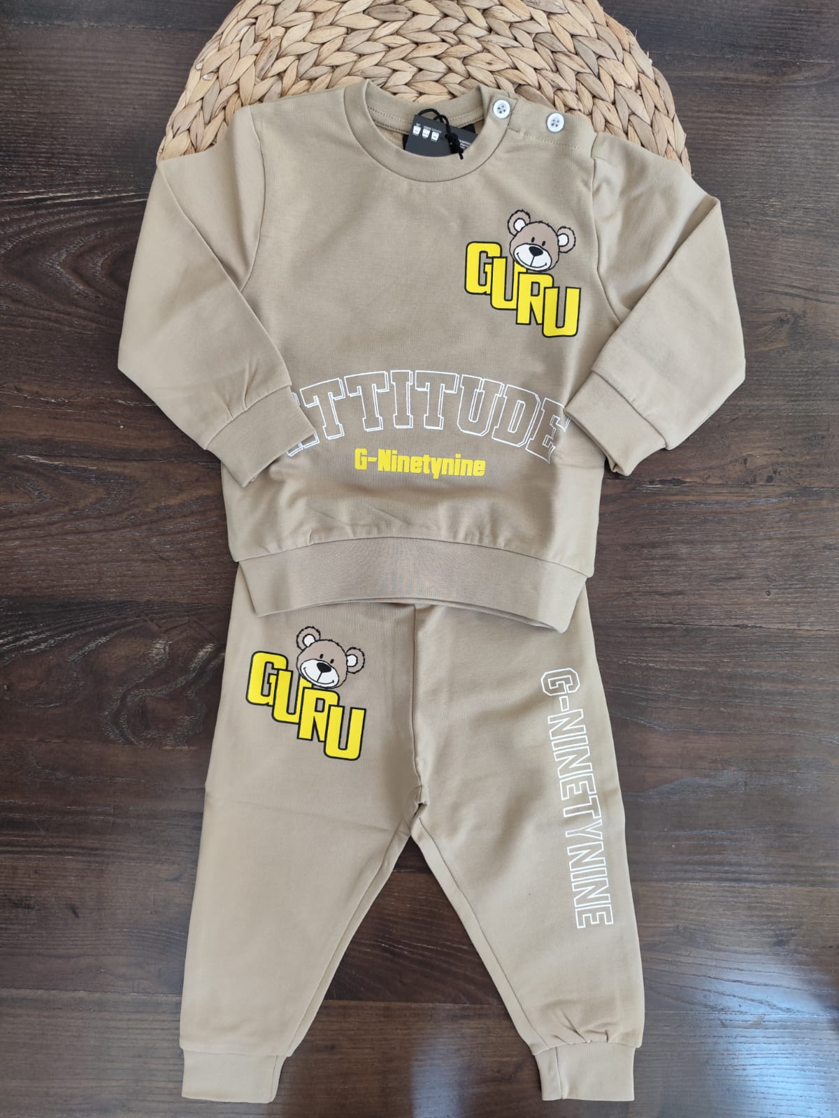 Tuta Guru neonato in cotone garzato beige
