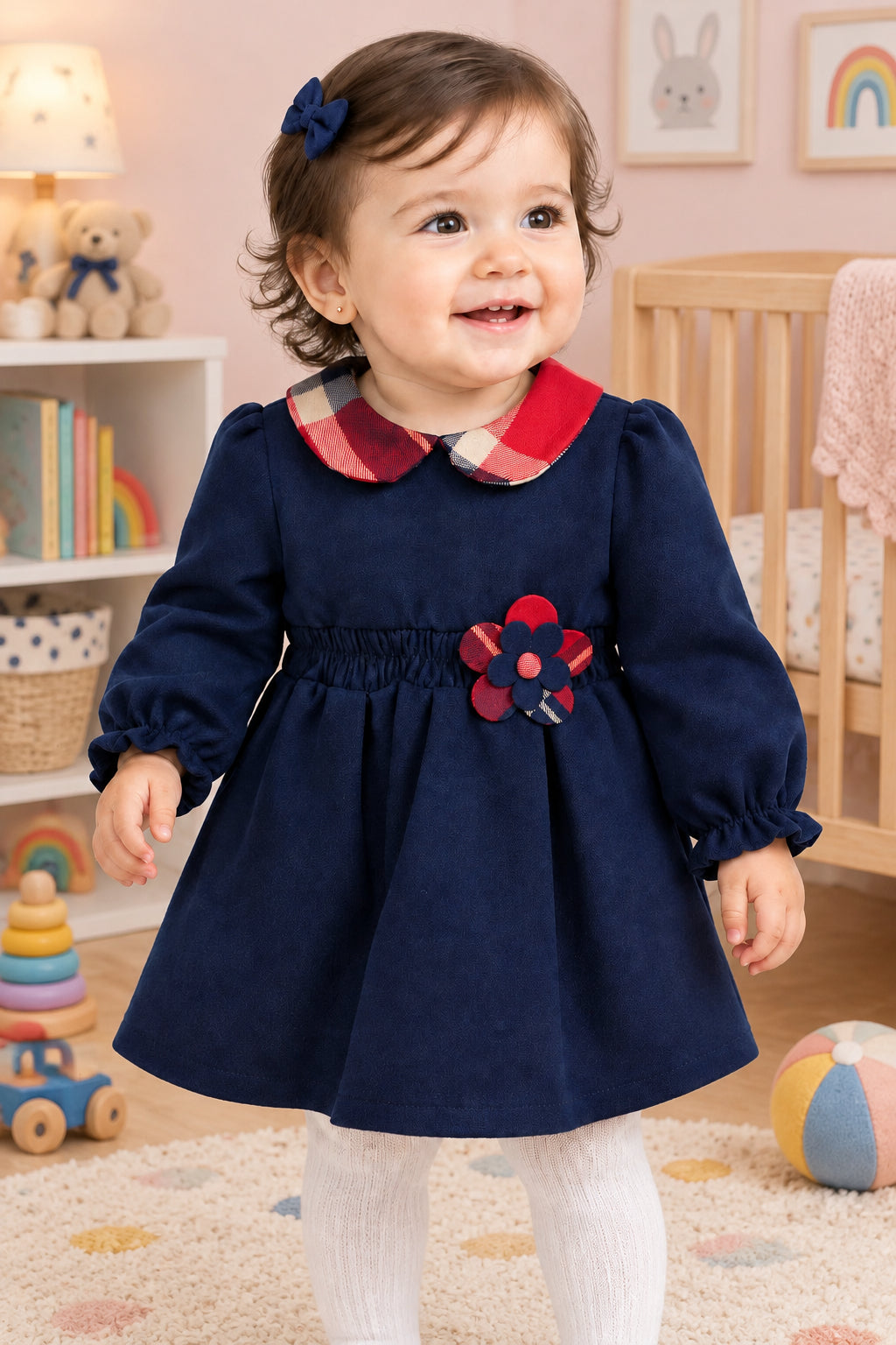 vestina invernale blu con fiore in tartan