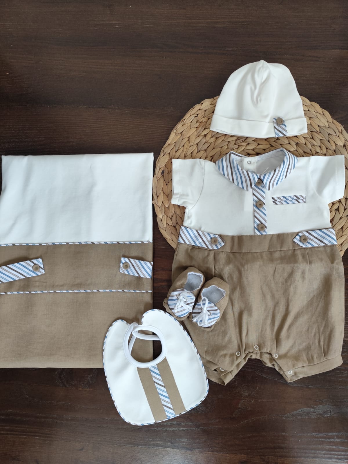 coordinato nascita neonato Lory in cotone e lino con pagliaccetto