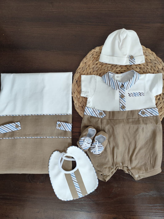 coordinato nascita neonato Lory in cotone e lino con pagliaccetto