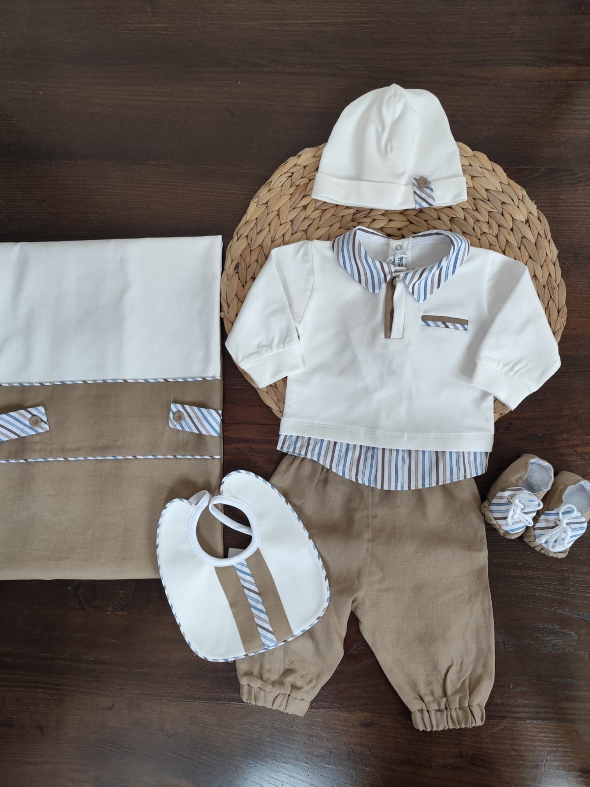 coordinato nascita neonato Lory in cotone e lino con completino