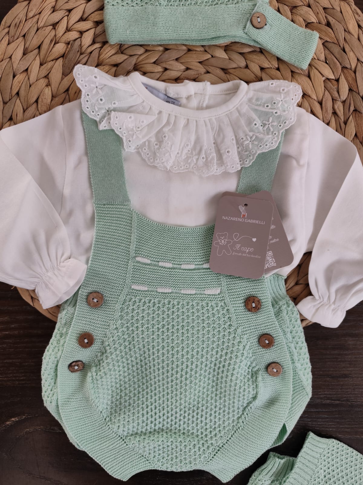 Set in filo di cotone pagliaccetto verde