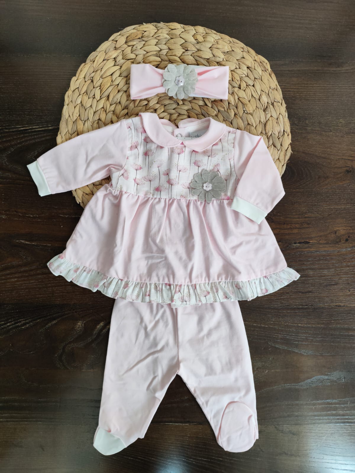 coordinato nascita neonata in cotone tema "Fiorellino" con completino