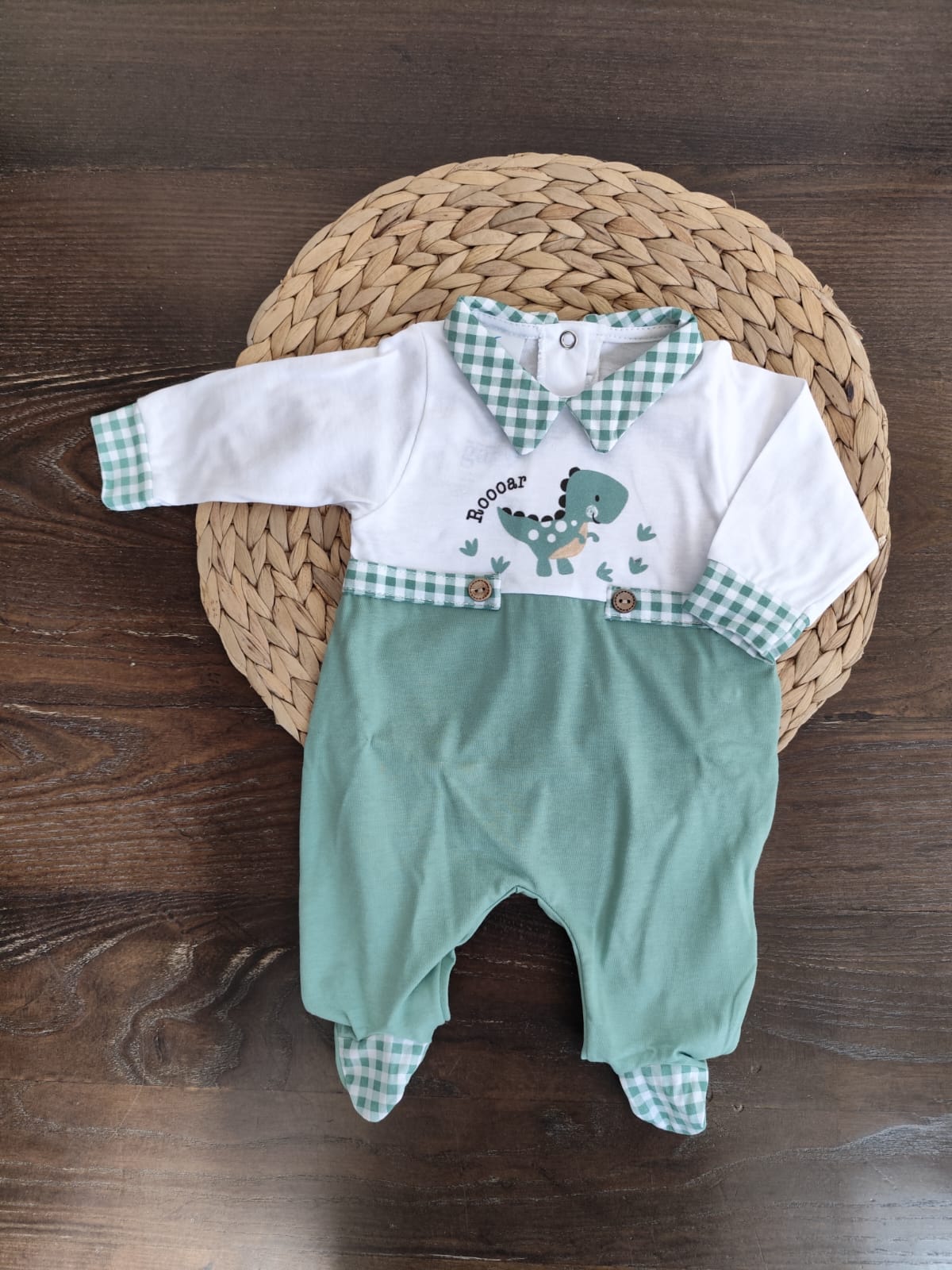 Coordinato nascita in cotone "Draghetto verde"