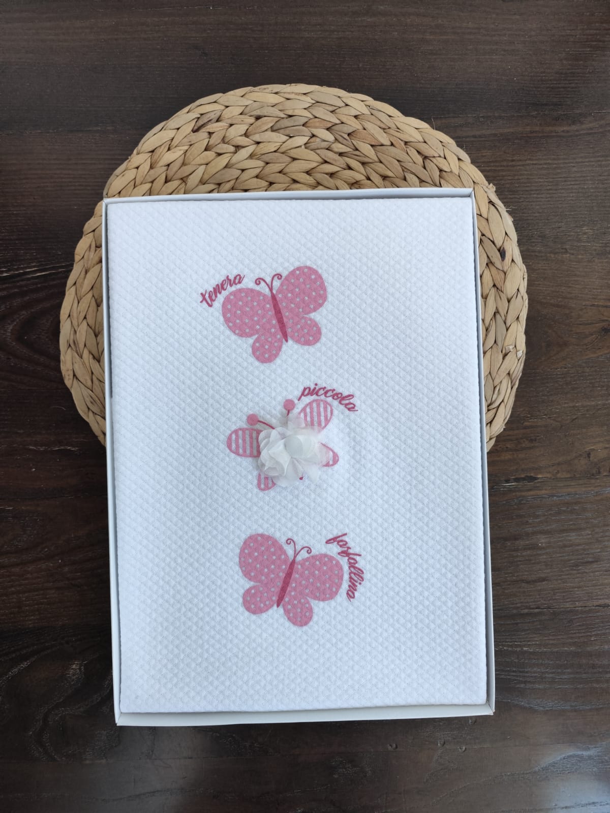 Coordinato nascita in cotone "tenera piccola farfallina" rosa