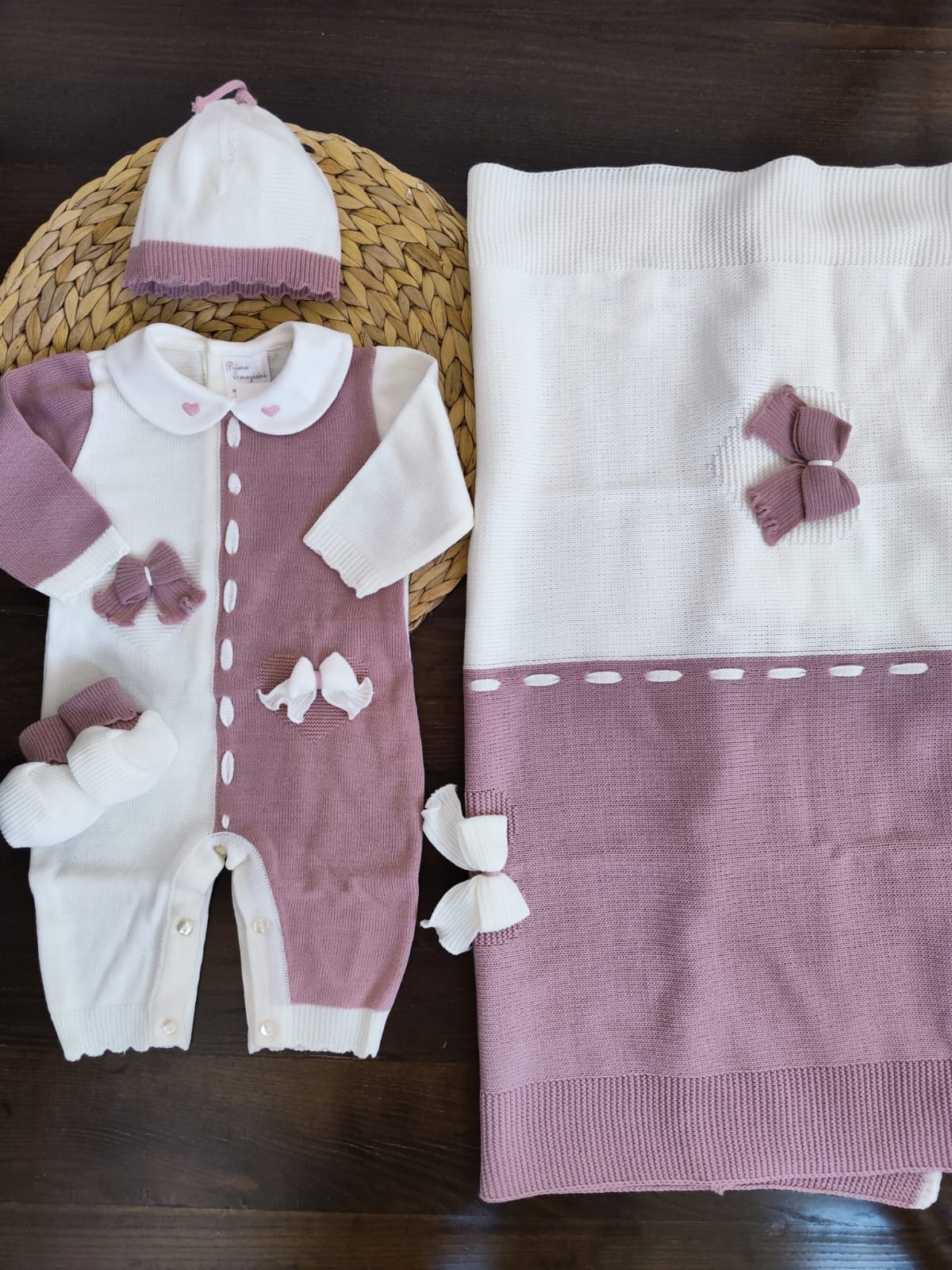 Coordinato Nascita in misto lana Lily con tutina