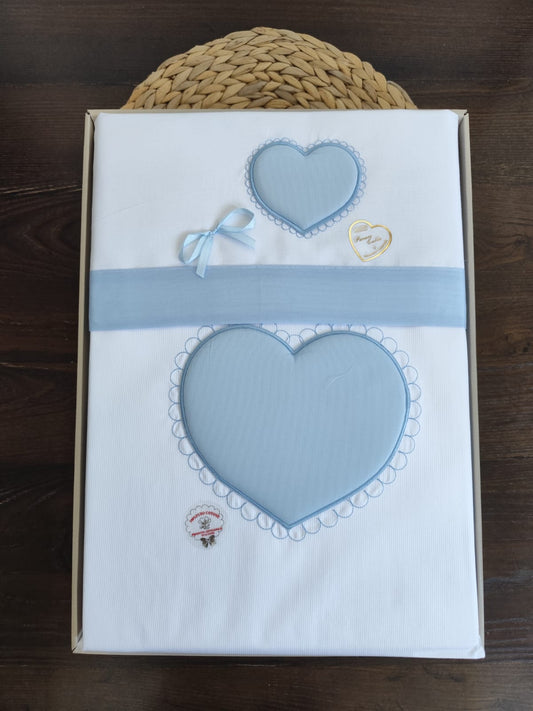 coordinato culla "cuore" estate/inverno azzurro