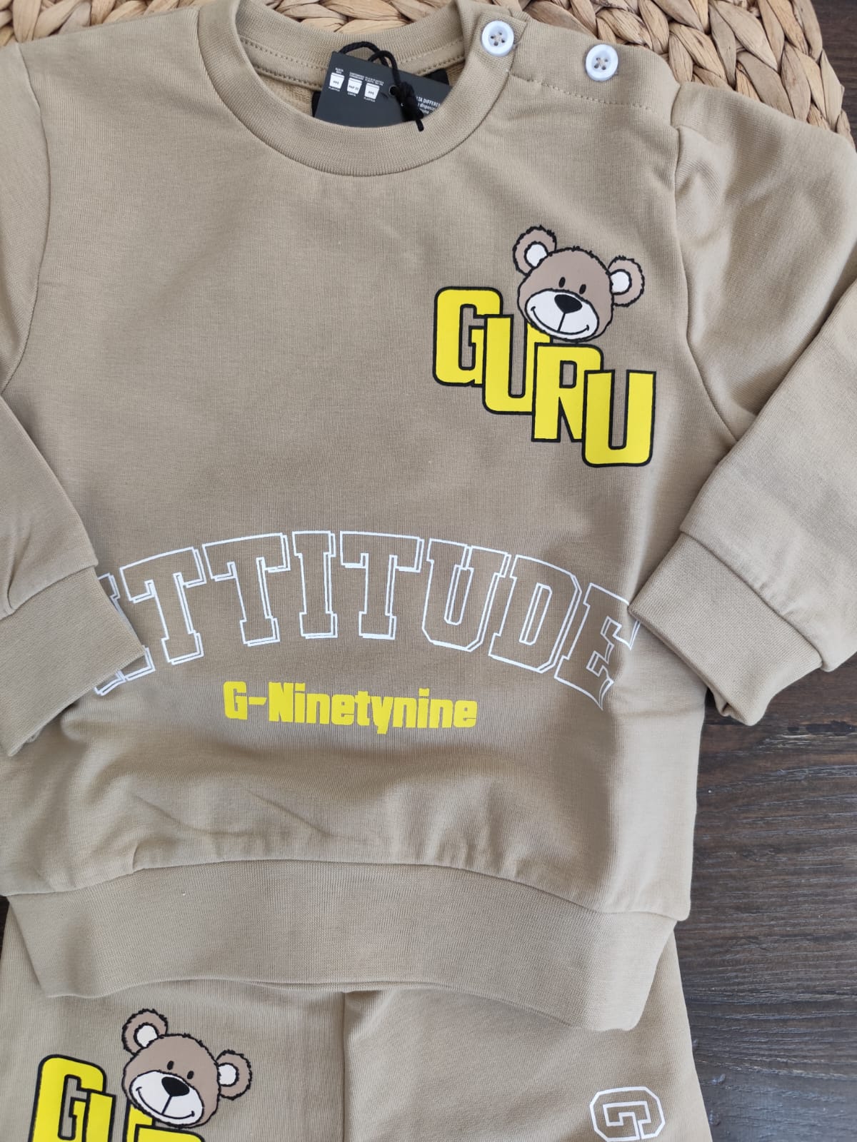 Tuta Guru neonato in cotone garzato beige